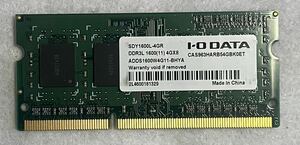 I・O DATA SDY1600L-4GR ADDS1600W4G11-BHYA DDR3L-1600 PC3-12800 4GB PCメモリ