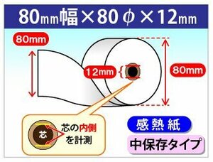 送料無料 感熱ロール紙 80mm×80mm×12mm 中保存タイプ (60個入)