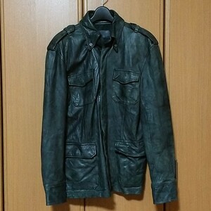 ISAMU KATAYAMA BACKLASH イサムカタヤマバックラッシュ レザージャケット M-65 ダークグリーン 緑 サイズ2 M ライダース 日本製 製品染め
