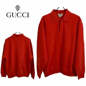 OLD GUCCI オールドグッチ GUCCI VINTAGE グッチ ヴィンテージ 80s MADE IN ITALY イタリア製 SUN刺繍 スウェットポロ レッド系 アーカイブ