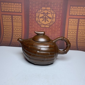 【聚寶齋*紫砂細密彫*花生壺】茶壺 茶道具 茶道聖品 中国時代美術 造型精美 容量：350cc