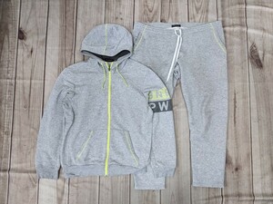 15．2点リーボック Reebok NG7H W3R スウェットパーカー フーディ パンツ トレーニングウェア上下　メンズL　グレー蛍光y705