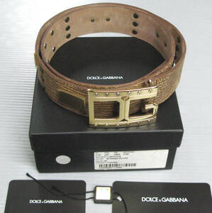 ドルチェ＆ガッバーナ：メタルバックル スタッズ レザー ベルト ( D&G 本革 DOLCE & GABBANA METAL Buckle Leather Belt Brand New 90 