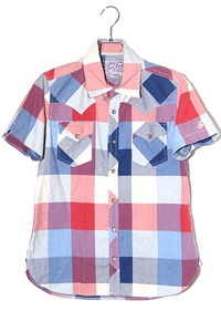 TMT ティーエムティー S/S INDIGO BIG CHECK SHIRT インディゴ ビッグ チェック 半袖シャツ M マルチカラー TSH-S1413 /◆ メンズ