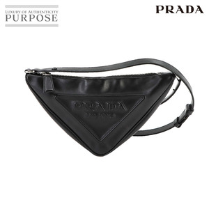 未使用 展示品 プラダ PRADA トライアングル ショルダー バッグ レザー ブラック 1NQ043 シルバー 金具 Triangle Shoulder Bag 90219839