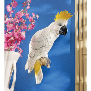 シトロン色（レモン色）の尾羽を持つ鸚鵡（オウム）壁彫刻 彫像 オブジェ/ オウムカフェ レストラン パブ[輸入品