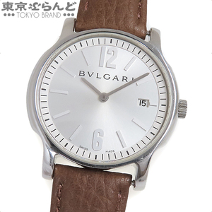 101690095 1円 ブルガリ BVLGARI ソロテンポ ST35S シルバー SS レザー デイト 腕時計 メンズ クォーツ式 電池式