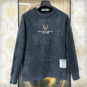 ★★最高峰EU製＆定価5万◆UABONI*Paris*セーター*ユアボニ*パリ発◆カシミヤ100％ 裏起毛 防寒 保温 高級刺繍 シンプル カジュアル L/48