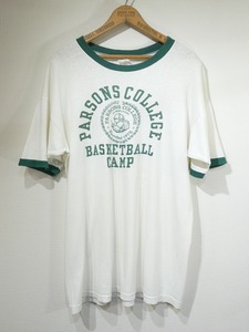 レア 60s ビンテージ Champion チャンピオン プロダクツタグ 4段 染込みプリント リンガー トリム Tシャツ XL 50s 70s ランタグ バータグ