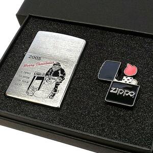 ZIPPO ライター 2005年製 クリスマス ピンズセット ジッポ 絶版 レア ヴィンテージ 一点物 Xmas 可愛い シルバー サンタクロース 未使用品