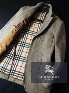 H1【正規品!!百貨店購入!!】定価15万 未使用級●BURBERRY LONDON●高級ツイード羊毛ジャケットコート●メンズ バーバリーコート L