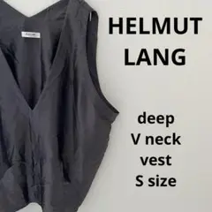 美品 HELMUT LANG シルクタッチ 深Vネック ベスト 黒 347-7