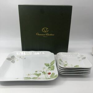 美品　未使用　大皿1枚+小皿5枚セット　角皿　白磁　陶磁器　盛皿　銘々皿　　 Giovanni Valentino ITALY 食器　花柄　G11