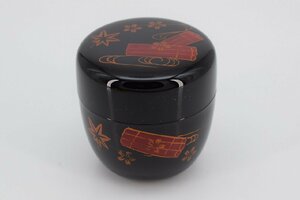 茶道具 黒塗 中棗 花筏絵 樹脂製 茶道 17-8116