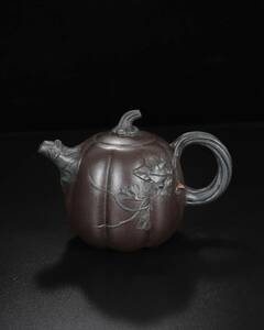 【典藏*紫砂製*南瓜壺】茶壺 茶道具 超美品 中国古美術 時代物 容量：400cc