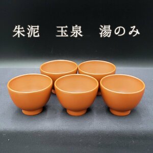 湯のみ 朱泥 玉泉造 5客セット 小ぶり シンプル お茶 茶器 煎茶器 煎茶道具 和風 焼き物 骨董品 コレクション アンティーク【60e1047】