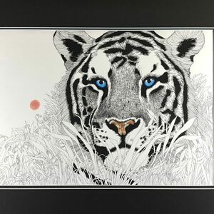 真作■水彩■ラビンドラ・ダンクス Rabindra Danks■『Tiger In The Bush』■裏板サイン有■イギリスの画家■額付絵画　1ｄ