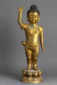 【久】1811 銅鍍金大型誕生仏立像　銅製 仏像 仏教美術 立像 鍍金 