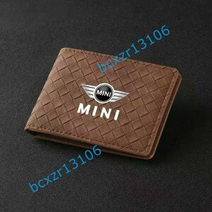 ◆ミニ BMW MINI◆ブラウン◆カードケース 免許証ケース 名刺ファイル パスケース 定期入れ 収納 ブランド 薄型 高品質 革編みタイプ
