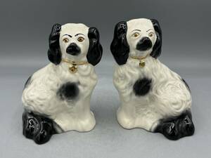 英国 ベズウィック スタッフォードシャー ドッグ 犬 白黒 ペア 陶器 ビンテージ マントルピース (6)