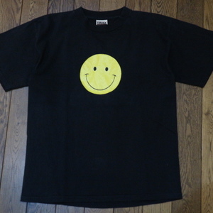90s スマイル smile Tシャツ XL 18-20 ブラック 半袖 プリント ロゴ 記号 ニコちゃん マーク イラスト キャラクター USA古着