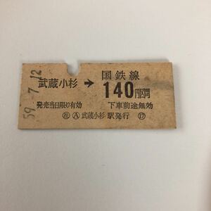 国鉄線 武蔵小杉 昭和59年7月2日 硬券