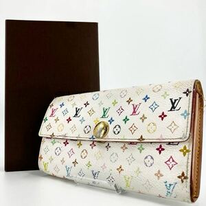 1円 ルイヴィトン LOUIS VUITTON 長財布 ポルトフォイユ サラ モノグラム マルチカラー フラップ 二つ折り財布 PVC レザー ホワイト 白色