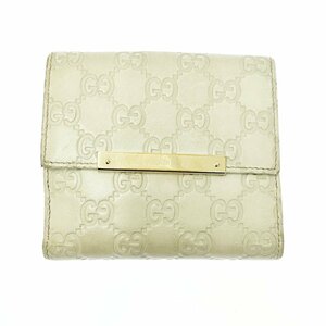 【1円スタート】GUCCI グッチ 112664・0416 グッチシマ Wホック レザー ベージュ系 二つ折り 財布 262691