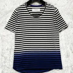 CURLY★グラデーション ボーダー Tシャツ 白×黒×青 1 ユニセックス
