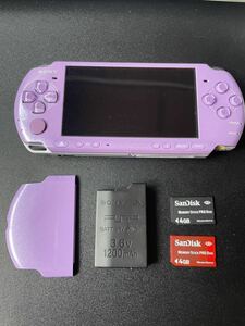 ★コレクション品★ PSP-3000 アイルー村 ライラックパープル 本体 美品 バッテリー 充電器 メモリ付き