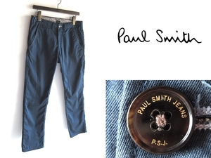 Paul Smith JEANS ポールスミス ジーンズ カラーステッチ ロゴピスネーム ポリコットンチノツイル パンツ S 紺 ネイビー