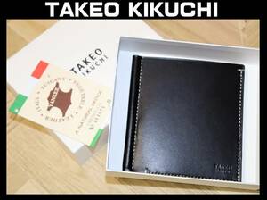 送料無料 特価即決【未使用】 TAKEO KIKUCHI ★ 札バサミ 二つ折り財布 スタックシリーズ ★ タケオキクチ イタリアンレザー 742613