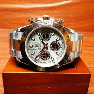 送料無料・新品・BLIGERブランド・メンズ・セイコー製VK63クロノグラフクオーツ式腕時計 ・オマージュウオッチ・ローズゴールドコンビ 