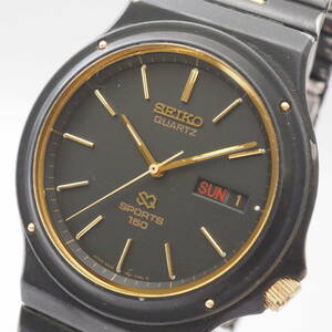 セイコー クォーツ スポーツ 150 5H23-7029 A4 SEIKO QUARTZ SPORTS デイデイト SS ブラック 黒 メンズ 男性 腕時計[7D0771-AX1