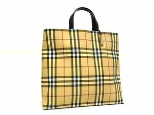 1円 ■美品■ BURBERRY バーバリー ノバチェック PVC×レザー ハンドバッグ トートバッグ レディース ベージュ系 BI1983