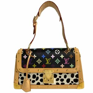 極 美品 LOUIS VUITTON ルイヴィトン サック ダルメシアン モノグラム マルチカラー レザー ハラコ ハンドバッグ ベージュ ブラック 15809