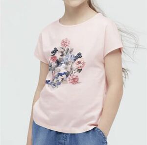 新品【 UNIQLO ユニクロ 】ポール&ジョー コラボ キッズ 半袖 Tシャツ ガールズ PAUL &JOE ブランド UT コラボT ネコ 花 150cm ピンク