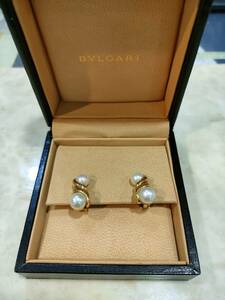 a988 BVLGARI　K18yg イヤリング　パール　ケース付き