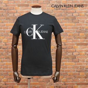 1円/CALVIN KLEIN JEANS/Lサイズ/Tシャツ J30J3I43I4 ロゴ レタード プリント 丸首 なめらかジャージー 半袖 新品/黒/ブラック/ic606/