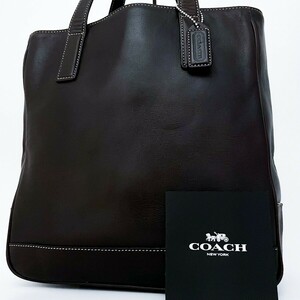 1円■超美品■COACH コーチ チャーム ロゴ トートバッグ ビジネス ブリーフケース 大容量 A4 レディース メンズ レザー ダークブラウン茶色