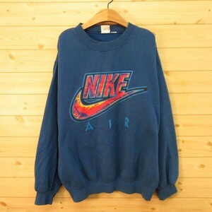 ◎希少 90s！NIKE ナイキ 銀タグ◆スウェット トレーナー ビッグロゴ スウッシュ ペイント ヴィンテージ◆メンズ 紺 L◆A4822