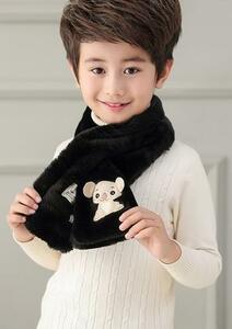 かわいいコアラちゃん刺繍の子供用マフラー(ブラック) KM-03