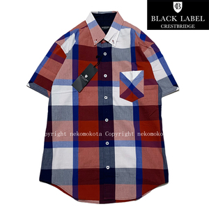 未使用 タグ付き ブラックレーベルクレストブリッジ シアサッカー ボタンダウン 半袖 チェック シャツ M 赤 青 ネイビー 白 BDシャツ