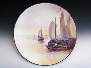 帆船の集う中洲の島風景 飾り大絵皿 ◆ オールドノリタケ 