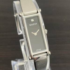 GUCCI 腕時計 1500L アナログ スクエア 黒文字盤 グッチ STAINLESS STEEL SS 未稼働品 クォーツ レディース バングル ブランド 時計 中古