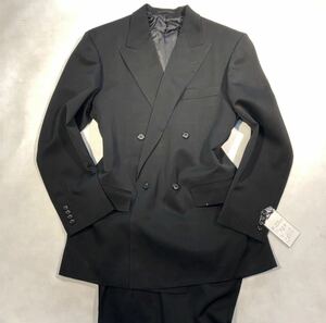 新品 BB5(M) ブラックフォーマル メンズ ダブルスーツ《定価4.2万円★艶感 真っ黒 完璧な礼服》冠婚葬祭 喪服 セットアップ ウール93%