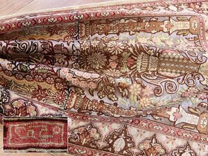 魁◆高級トルコ絨毯 ヘレケ 総シルク 金糸使用 手織り72万ノット 工房サイン有 99×64㎝ 極上美品