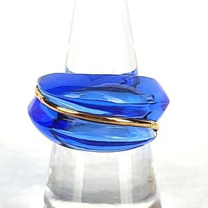 ◇【展示品】Baccarat バカラ コキアージュ クリスタルガラス×K18 750 18金 リング 指輪 アクセサリー ブルー 約13号
