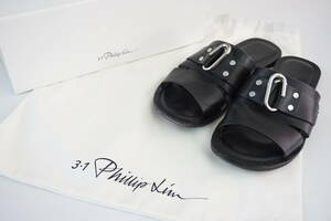 3.1フィリップリム*38/24ｃｍ相当*黒*サンダル/シュ－ズ/靴*レザ－*定価６万円*ALIX-FLAT SLODE SANDAL