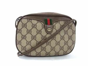 1円 ■美品■ GUCCI オールドグッチ ヴィンテージ シェリー PVC×レザー ショルダーバッグ ポシェット 斜め掛けかばん ブラウン系 FC0212